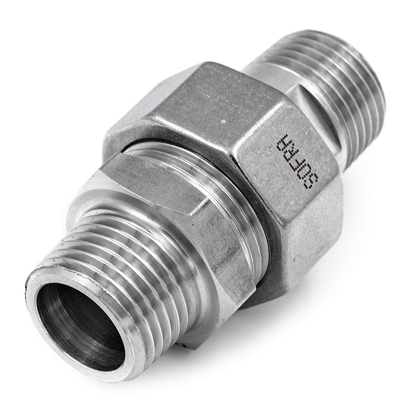 3 pieces Union Fitting - Male Male with seal - Octogonal nut - Gas thread - J06 Series - SOFRA INOX