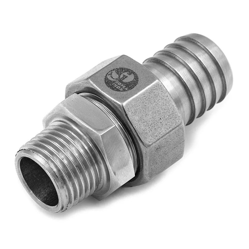 Raccord Union 3 pièces Mâle Cannelé avec écrou octogonal et joint PTFE - Série JC06  - SOFRA INOX